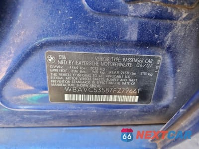 Zdjęcie 12 z 12 samochodu: 2007 BMW 328 I SULEV VIN:WBAVC53587FZ79661 - miniatura