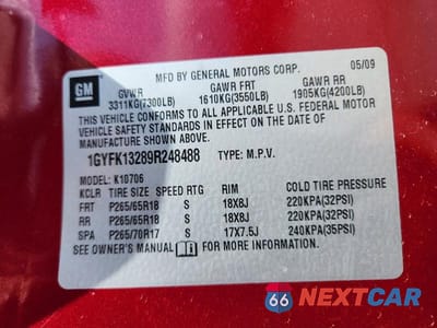 Zdjęcie 14 z 14 samochodu: 2009 CADILLAC ESCALADE VIN:1GYFK13289R248488 - miniatura