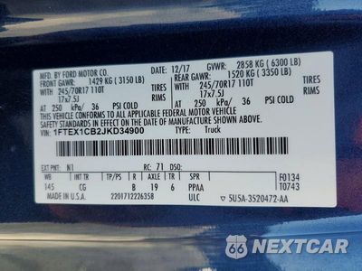 Zdjęcie 12 z 12 samochodu: 2018 FORD F150 SUPER CAB VIN:1FTEX1CB2JKD34900 - miniatura