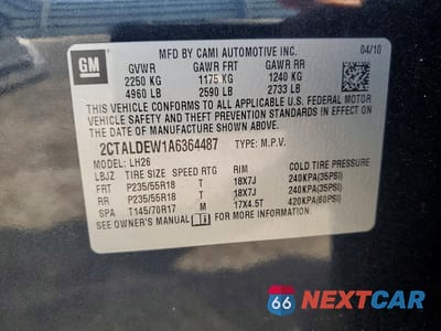 Zdjęcie 13 z 13 samochodu: 2010 GMC TERRAIN SLE VIN:2CTALDEW1A6364487 - miniatura
