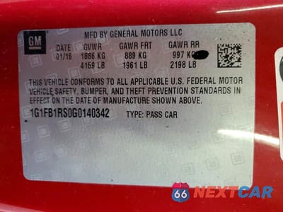 Zdjęcie 12 z 12 samochodu: 2016 CHEVROLET CAMARO LT VIN:1G1FB1RS0G0140342 - miniatura