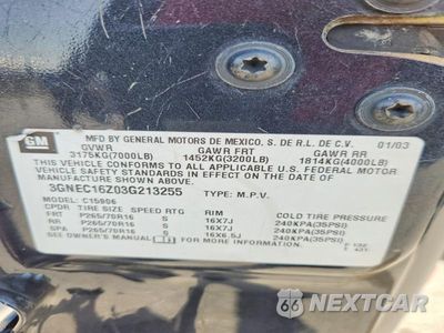 Zdjęcie 13 z 13 samochodu: 2003 CHEVROLET SUBURBAN C1500 VIN:3GNEC16Z03G213255 - miniatura