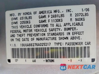 Zdjęcie 12 z 12 samochodu: 2006 ACURA 3.2TL VIN:19UUA66276A025217 - miniatura