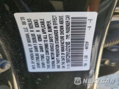 Zdjęcie 12 z 12 samochodu: 2020 HONDA CIVIC LX VIN:19XFC2F61LE212183 - miniatura