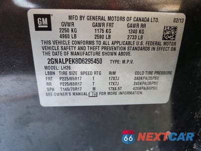 Zdjęcie 12 z 12 samochodu: 2013 CHEVROLET EQUINOX LT VIN:2GNALPEK8D6295450 - miniatura