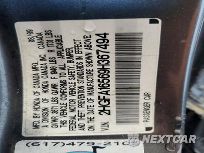 Zdjęcie 12 z 12 samochodu: 2009 HONDA CIVIC LX VIN:2HGFA16569H367494 - miniatura