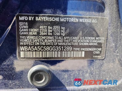 Zdjęcie 12 z 12 samochodu: 2016 BMW 528 I VIN:WBA5A5C58GG351289 - miniatura
