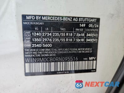 Zdjęcie 13 z 13 samochodu: 2024 MERCEDES-BENZ EQB 250+ VIN:W1N9M0CB0RN095516 - miniatura