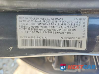 Zdjęcie 12 z 12 samochodu: 2001 VOLKSWAGEN PASSAT GLS VIN:WVWAH63B51P026373 - miniatura