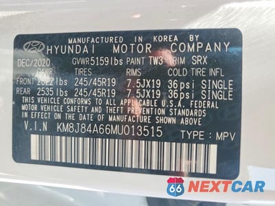 Zdjęcie 12 z 12 samochodu: 2021 HYUNDAI NEXO LIMITED VIN:KM8J84A66MU013515 - miniatura