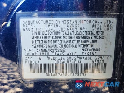 Zdjęcie 12 z 12 samochodu: 2018 NISSAN SENTRA S VIN:3N1AB7AP2JY273793 - miniatura