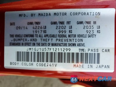Zdjęcie 12 z 12 samochodu: 2015 MAZDA 6 SPORT VIN:JM1GJ1U57F1211299 - miniatura