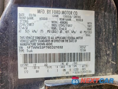 Zdjęcie 13 z 13 samochodu: 2006 FORD F350 SUPER DUTY VIN:1FTWW33P76ED21032 - miniatura