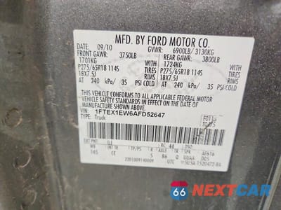 Zdjęcie 12 z 12 samochodu: 2010 FORD F150 SUPER CAB VIN:1FTEX1EW6AFD52647 - miniatura