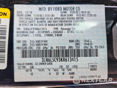 Zdjęcie 13 z 13 samochodu: 2019 LINCOLN MKZ RESERVE I VIN:3LN6L5C93KR613415 - miniatura
