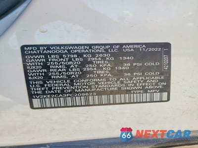 Zdjęcie 13 z 13 samochodu: 2023 VOLKSWAGEN ATLAS CROSS SPORT SE VIN:1V2KE2CA3PC209623 - miniatura