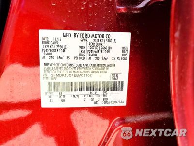 Zdjęcie 12 z 12 samochodu: 2014 FORD EDGE SEL VIN:2FMDK4JC4EBA01102 - miniatura
