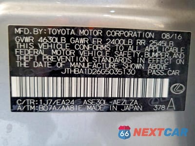 Zdjęcie 12 z 12 samochodu: 2016 LEXUS IS 200T VIN:JTHBA1D26G5035130 - miniatura