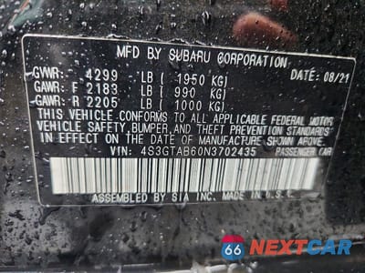 Zdjęcie 13 z 13 samochodu: 2022 SUBARU IMPREZA VIN:4S3GTAB60N3702435 - miniatura
