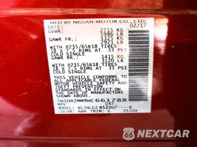 Zdjęcie 12 z 12 samochodu: 2017 NISSAN PATHFINDER SV VIN:5N1DR2MM9HC661788 - miniatura