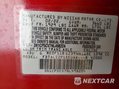 Zdjęcie 12 z 12 samochodu: 2022 NISSAN KICKS SV VIN:3N1CP5CV7NL498224 - miniatura