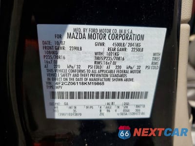 Zdjęcie 12 z 12 samochodu: 2008 MAZDA TRIBUTE S VIN:4F2CZ06118KM19865 - miniatura