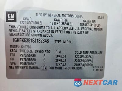 Zdjęcie 14 z 14 samochodu: 2008 GMC YUKON DENALI VIN:1GKFK63818J132848 - miniatura