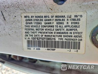 Zdjęcie 12 z 12 samochodu: 2015 HONDA CIVIC EXL VIN:19XFB2F92FE085316 - miniatura