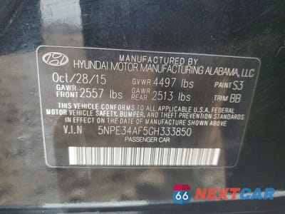 Zdjęcie 12 z 12 samochodu: 2016 HYUNDAI SONATA SPORT VIN:5NPE34AF5GH333850 - miniatura