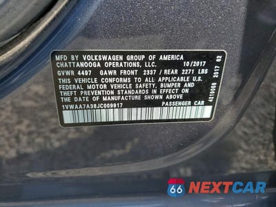 Zdjęcie 12 z 12 samochodu: 2018 VOLKSWAGEN PASSAT S VIN:1VWAA7A38JC009917 - miniatura