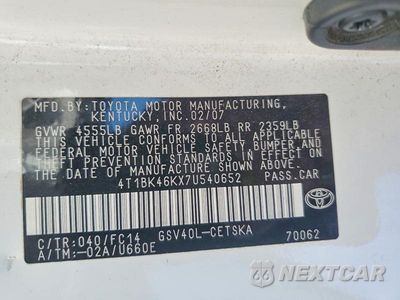 Zdjęcie 12 z 12 samochodu: 2007 TOYOTA CAMRY SE V6 VIN:4T1BK46KX7U540652 - miniatura