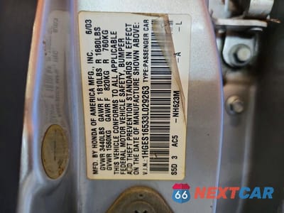 Zdjęcie 12 z 12 samochodu: 2003 HONDA CIVIC VIN:1HGES16533L029263 - miniatura