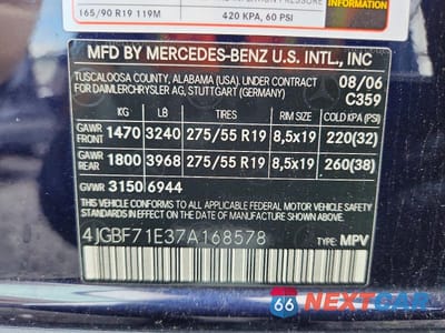 Zdjęcie 13 z 13 samochodu: 2007 MERCEDES-BENZ GL 450 4MATIC VIN:4JGBF71E37A168578 - miniatura