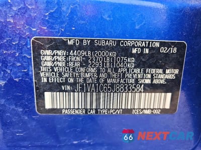 Zdjęcie 13 z 13 samochodu: 2018 SUBARU WRX PREMIUM VIN:JF1VA1C65J8833584 - miniatura
