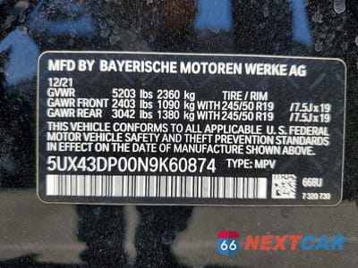 Zdjęcie 13 z 13 samochodu: 2022 BMW X3 SDRIVE30I VIN:5UX43DP00N9K60874 - miniatura