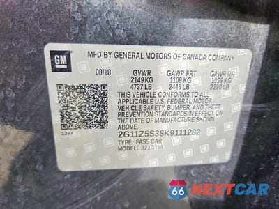 Zdjęcie 12 z 12 samochodu: 2019 CHEVROLET IMPALA LT VIN:2G11Z5S38K9111282 - miniatura