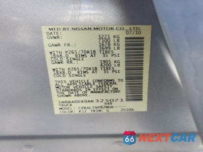 Zdjęcie 13 z 13 samochodu: 2010 NISSAN TITAN XE VIN:1N6BA0EK0AN325071 - miniatura