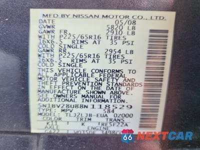 Zdjęcie 13 z 13 samochodu: 2008 NISSAN QUEST S/SE/SL VIN:5N1BV28U88N118529 - miniatura