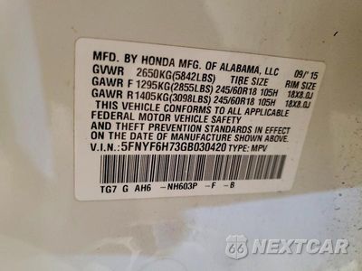 Zdjęcie 13 z 13 samochodu: 2016 HONDA PILOT EXLN VIN:5FNYF6H73GB030420 - miniatura