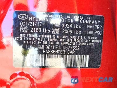 Zdjęcie 12 z 12 samochodu: 2018 HYUNDAI ELANTRA VALUE EDITION VIN:KMHD84LF1JU577692 - miniatura