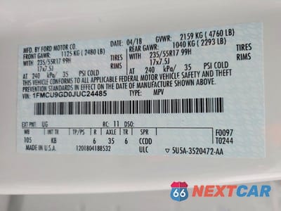 Zdjęcie 13 z 13 samochodu: 2018 FORD ESCAPE SE VIN:1FMCU9GD0JUC24485 - miniatura