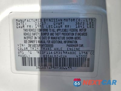 Zdjęcie 12 z 12 samochodu: 2017 NISSAN SENTRA SV VIN:3N1AB7AP9HY306699 - miniatura