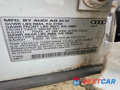 Zdjęcie 13 z 13 samochodu: 2022 AUDI SQ7 PRESTIGE VIN:WA1VWBF72ND016196 - miniatura
