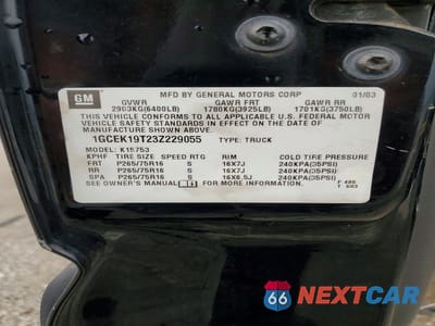 Zdjęcie 12 z 12 samochodu: 2003 CHEVROLET SILVERADO K1500 VIN:1GCEK19T23Z229055 - miniatura