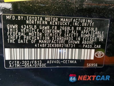 Zdjęcie 12 z 12 samochodu: 2011 TOYOTA CAMRY BASE VIN:4T4BF3EK9BR218731 - miniatura