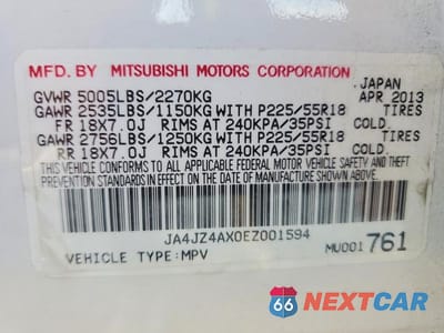 Zdjęcie 13 z 13 samochodu: 2014 MITSUBISHI OUTLANDER GT VIN:JA4JZ4AX0EZ001594 - miniatura