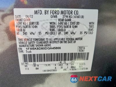 Zdjęcie 14 z 14 samochodu: 2013 FORD EXPLORER XLT VIN:1FM5K8D80DGA45866 - miniatura