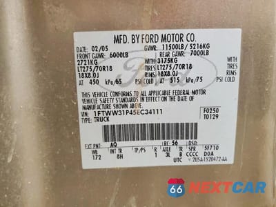 Zdjęcie 12 z 12 samochodu: 2005 FORD F350 SRW SUPER DUTY VIN:1FTWW31P45EC34111 - miniatura