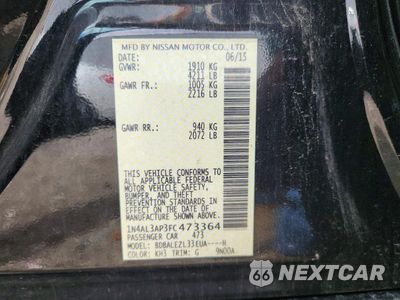 Zdjęcie 12 z 12 samochodu: 2015 NISSAN ALTIMA 2.5 S VIN:1N4AL3AP3FC473364 - miniatura