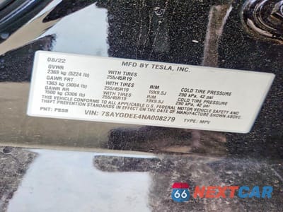 Zdjęcie 13 z 13 samochodu: 2022 TESLA MODEL Y VIN:7SAYGDEE4NA008279 - miniatura